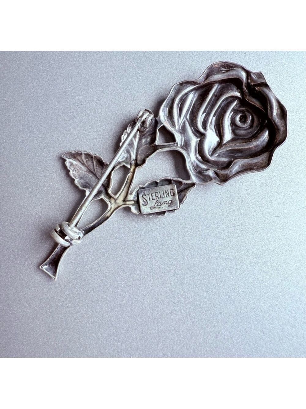 LANG 925 Sterling Silver Large 2.25" Rose Flower Mid Century Pin Brooch MCM VTG - Picture 4 of 7